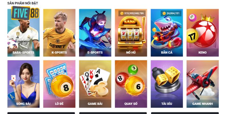 Danh mục game tại Five88 đa dạng, đồ sộ